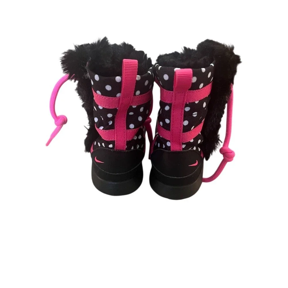 Nike Roshe One Girls Sneakerboot Black White Polka Dot Pink Faux Fur Lined